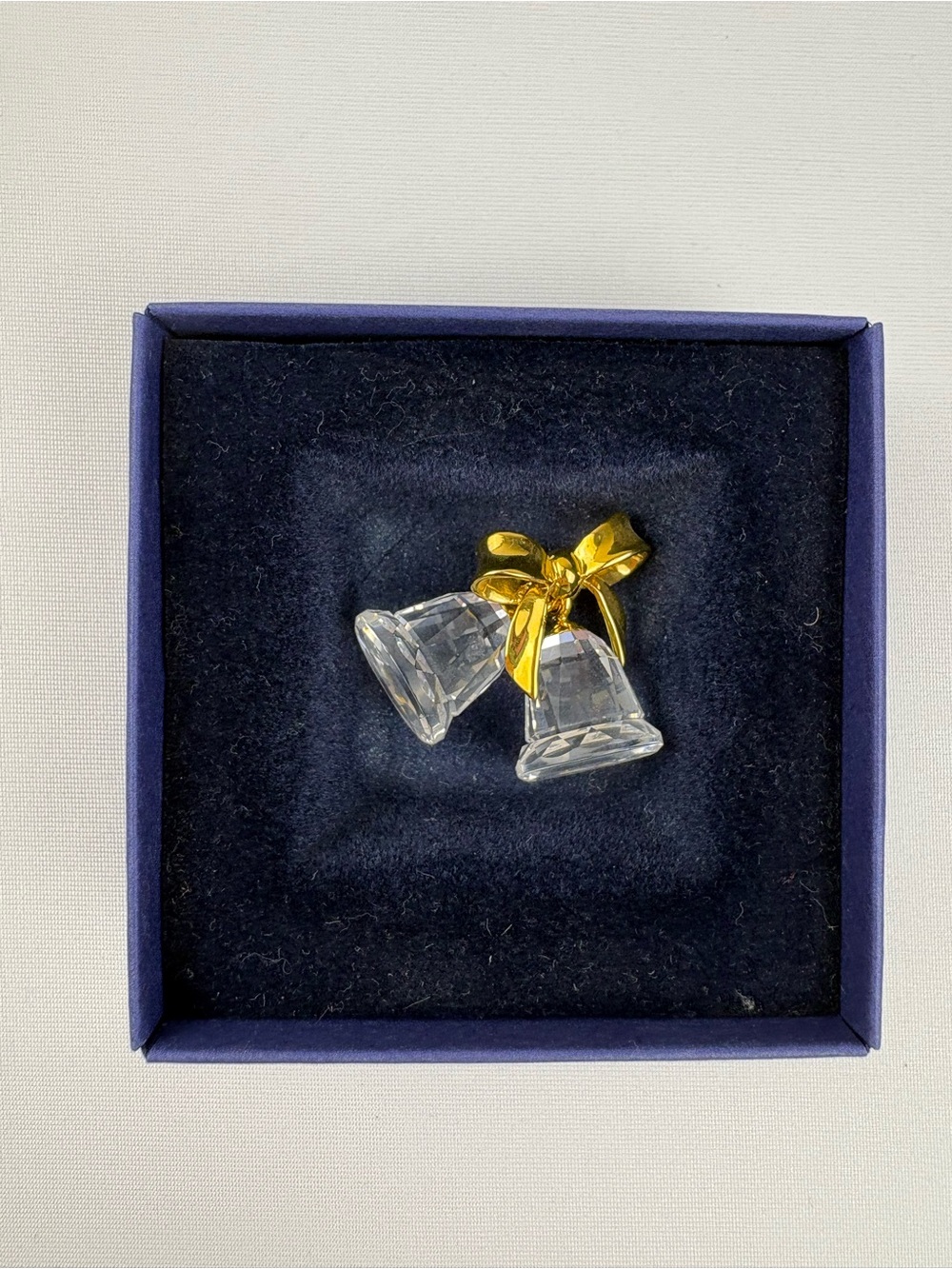 Swarovski Crystal Bell Ornament in Original Blue Velvet-lined Box